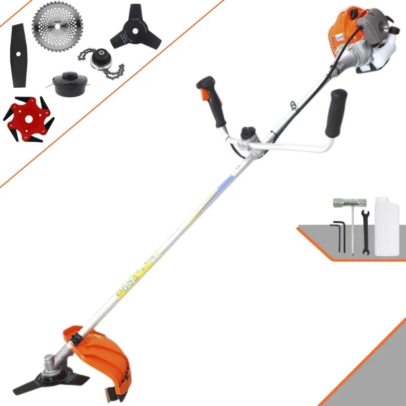 Roçadeira À Gasolina Vulcan Vr430-p 2t 43cc 1,7hp 10.000rpm Alta Performance Completa Com Guidão Anti-vibração Carretel Nylon E Kit 5 Lâminas De Corte