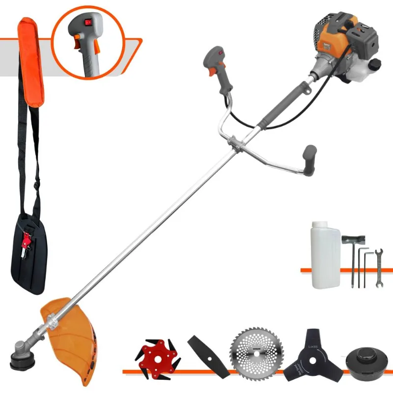 Aparador De Grama À Gasolina Tekna Rl520p 2t 52cc 2hp De Potência 10.000rpm Roçadeira Completa Com Carretel De Nylon E Kit 4 Lâminas De Corte