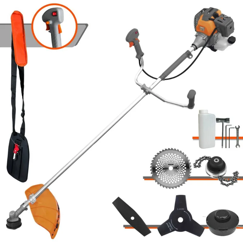 Podador De Grama À Gasolina Tekna Rl520-p 52cc 2hp 10.000rpm Completa Com Carretel + Faca 2 Pontas + Faca 3 Pontas + Faca 40 Dentes + Trimmer