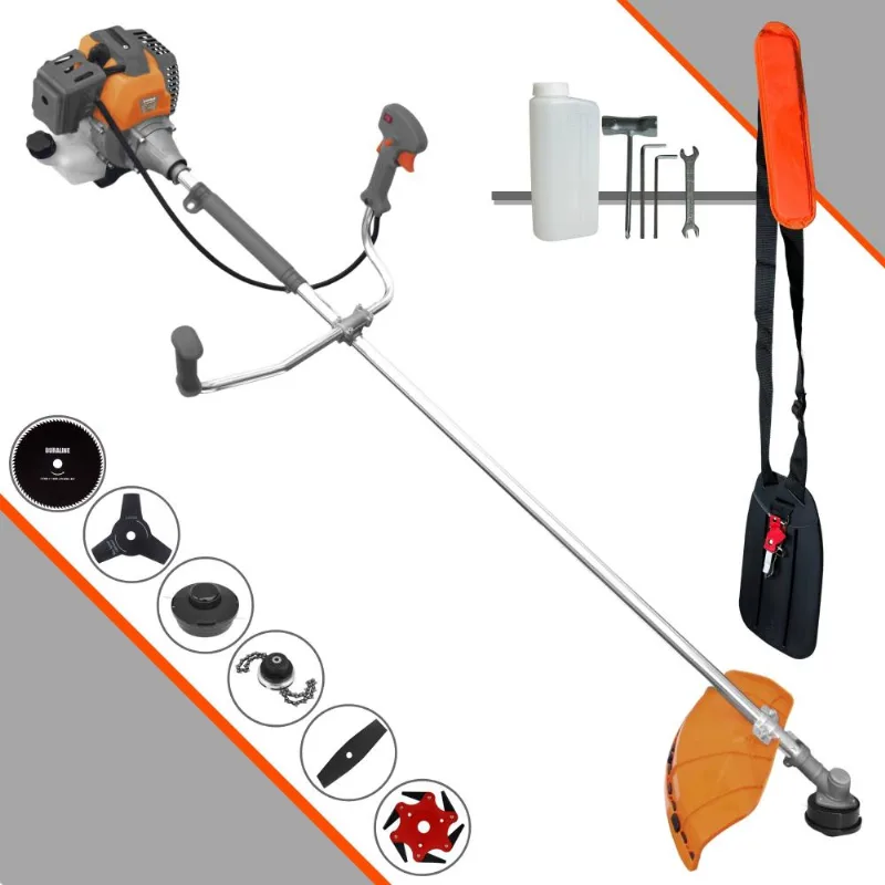 Roçadeira Cortador De Grama Tekna Rl520-p À Gasolina 52cc 10.000rpm + Kit Extra De Lâmina 3 Pontas, Lâmina 6 Pontas, Lâmina 80 Dentes E Trimmer