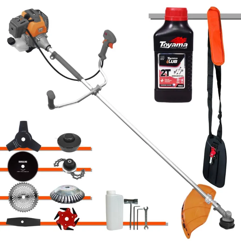 Roçadeira Completa À Gasolina Tekna Rl520p Motor 2 Tempos 52cc 2hp Alta Performance Com Carretel Nylon + Kit 7 Opções De Corte + Óleo Toyama 2t