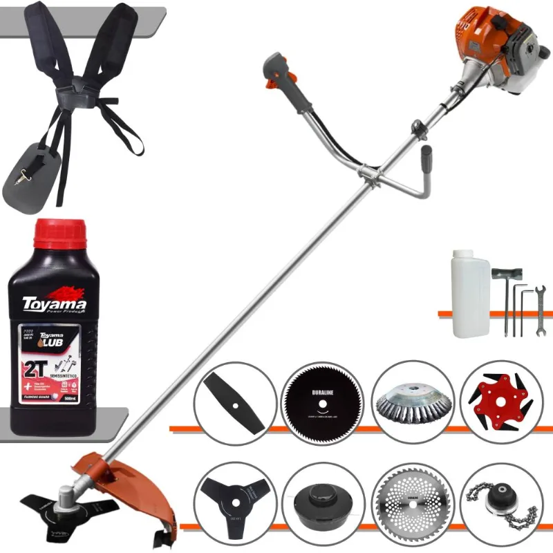 Roçadeira Completa À Gasolina Tekna Rl430acntk 43cc 1,7hp Alta Rotação Ideal Para Todos Os Tipos De Trabalhos Com 8 Opções De Cortes + Óleo Toyama 2t
