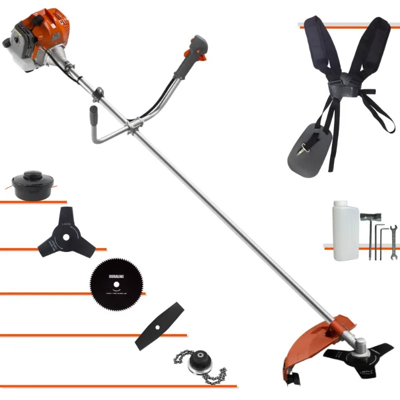 Roçadeira Completa Tekna Rl520ac-g2 À Gasolina 2t 52cc 2hp 5 Em 1 Com Carretel + Lâmina 2 Pontas + Lâmina 3 Pontas + Lâmina 80 Dentes + Trimmer