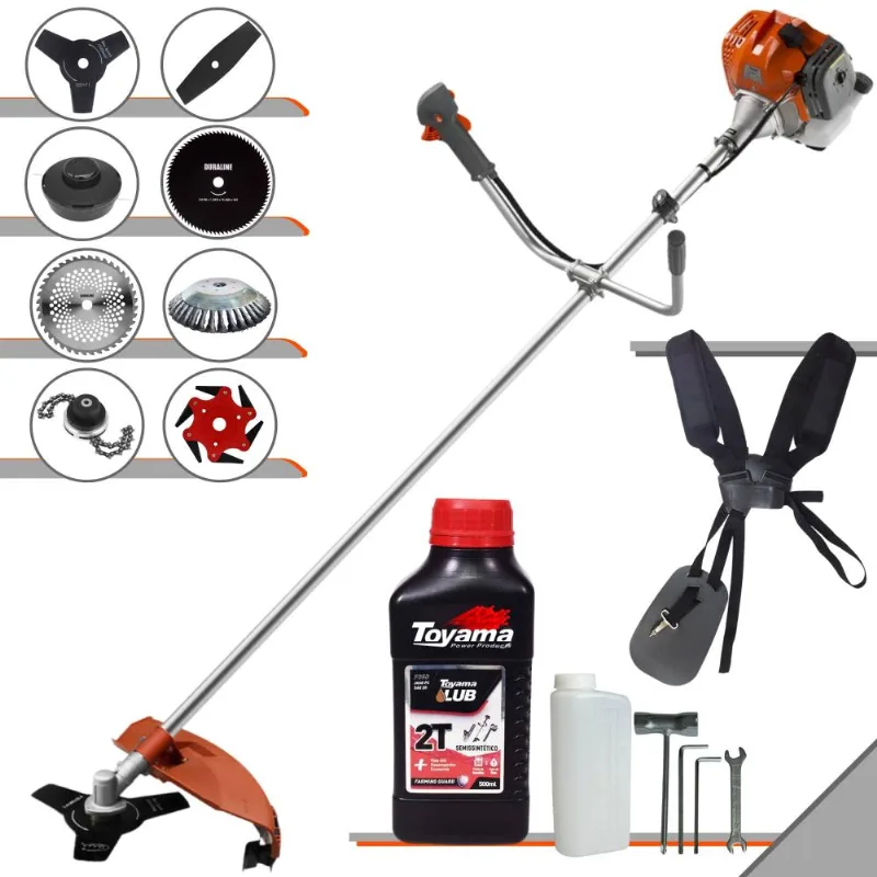 Roçadeira Completa À Gasolina Tekna Rl520acg2 Motor 2 Tempos 52cc 2hp Alta Performance Com Carretel Nylon + Kit 7 Opções De Corte + Óleo Toyama 2t