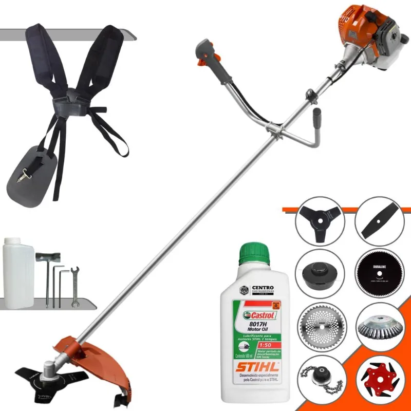 Máquina De Cortar Grama Lateral À Gasolina Tekna Rl520acg2 52cc 2hp De Potência 13.000rpm Roçadeira Completa Com 8 Opções De Cortes + Óleo Stihl