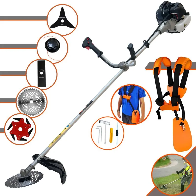 Roçadeira Anmax Cg430-b À Gasolina 43cc 1,7hp Multifuncional 5 Em 1 Com Carretel E Lâmina 2 Pontas + Lâmina 3 Pontas + Lâmina 6 Pontas + Lâmina Vídea