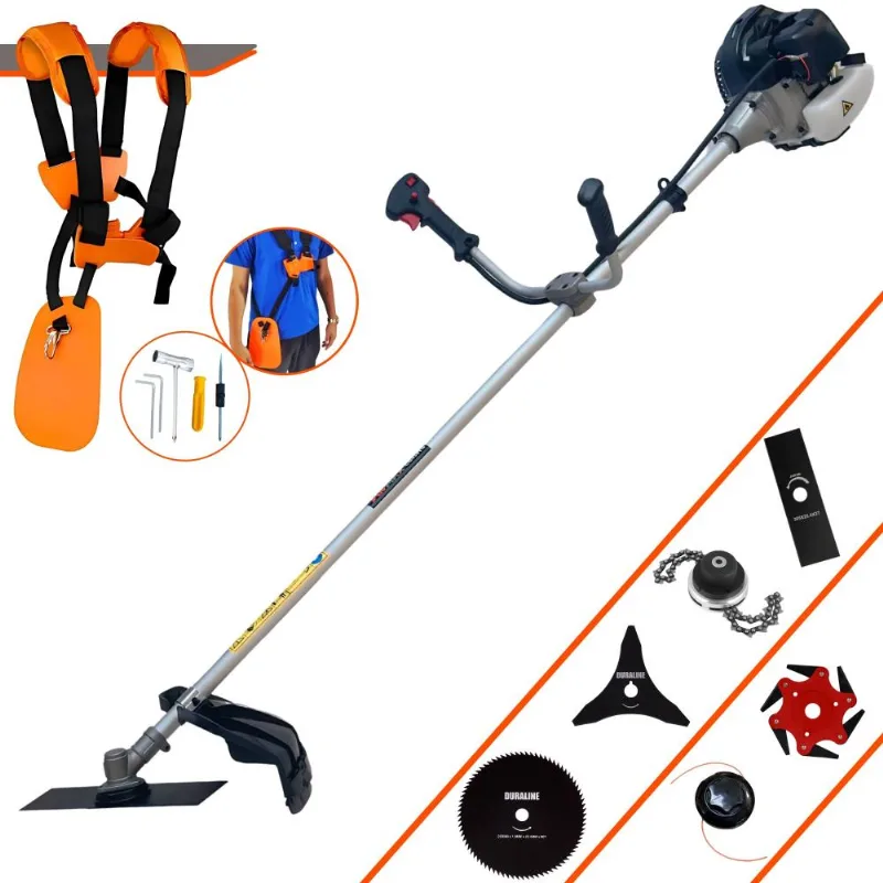 Roçadeira Anmax Cg430b À Gasolina 43cc 1,7hp 12.000rpm Com Lâmina 2 Pontas + Lâmina 3 Pontas + Lâmina 6 Pontas + Lâmina 80 Dentes + Carretel + Trimmer