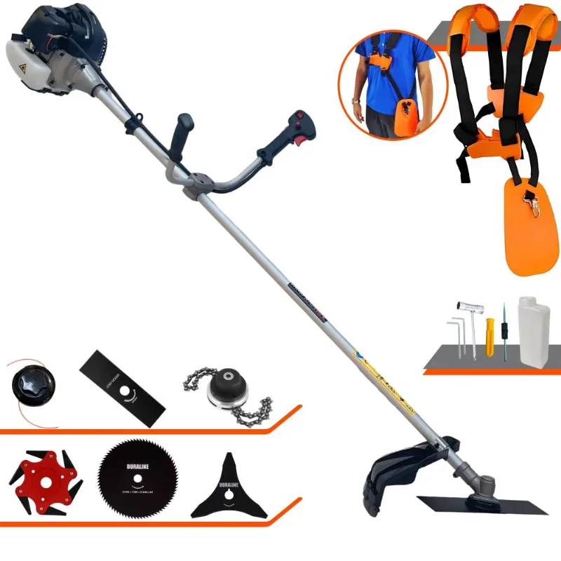 Roçadeira Robusta Anmax Cg430b À Gasolina 2t 43cc 1,7hp C/ 6 Opções De Corte Com Carretel + Facas 2 Pontas + 3 Pontas + 6 Pontas + 80 Dentes + Trimmer
