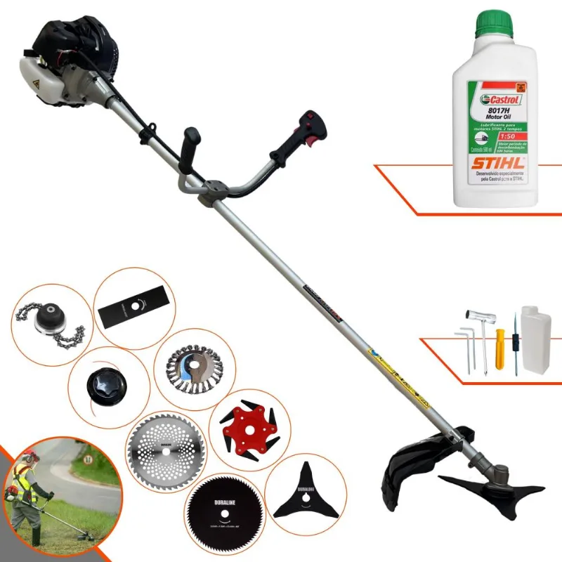 Aparador De Grama Anmax Cg430b 43cc 1,7hp C/ Carretel + Facas 2 Pontas, 3 Pontas, 6 Pontas, 40 Dentes, 80 Dentes, Trimmer, Escova De Aço + Óleo Stihl