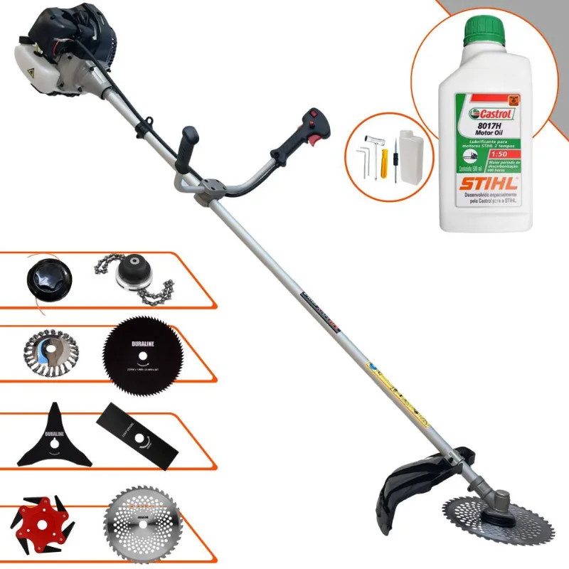 Cortador De Grama Completa À Gasolina Anmax Cg430b 2 Tempos 43cc 1,7hp Alta Performance Com Carretel De Nylon + Kit 7 Opções De Corte + Óleo Stihl
