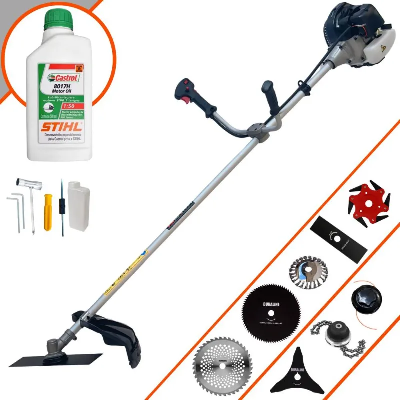Roçadeira Anmax Cg430-b 43cc 2t 1,7hp Com Carretel + Facas 2 Pontas, 3 Pontas, 6 Pontas, 40 Dentes, 80 Dentes, Trimmer, Escova De Aço + Óleo Stihl