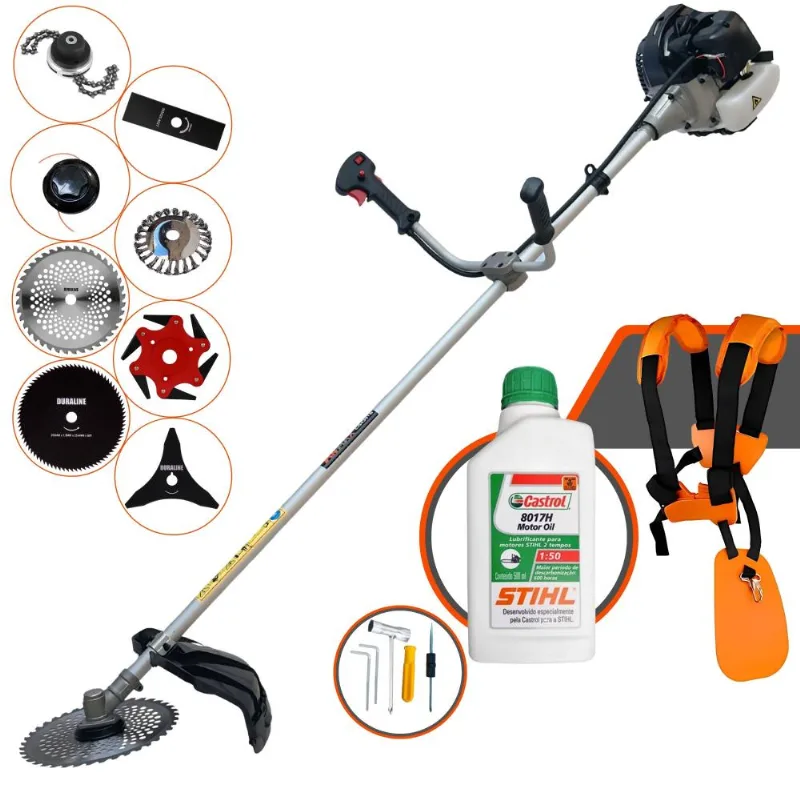 Roçadeira Completa Anmax Cg430b À Gasolina 2t 43cc 1,7hp Alta Rotação Ideal Para Todos Os Tipos De Trabalhos Com 8 Opções De Cortes + Óleo Stihl