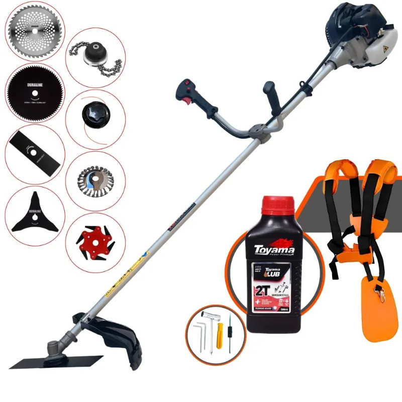 Cortador De Grama Anmax Cg430b 43cc 1,7hp C/ Carretel + Faca 2 Pontas, 3 Pontas, 6 Pontas, 40 Dentes, 80 Dentes, Trimmer E Escova De Aço + Óleo Toyama