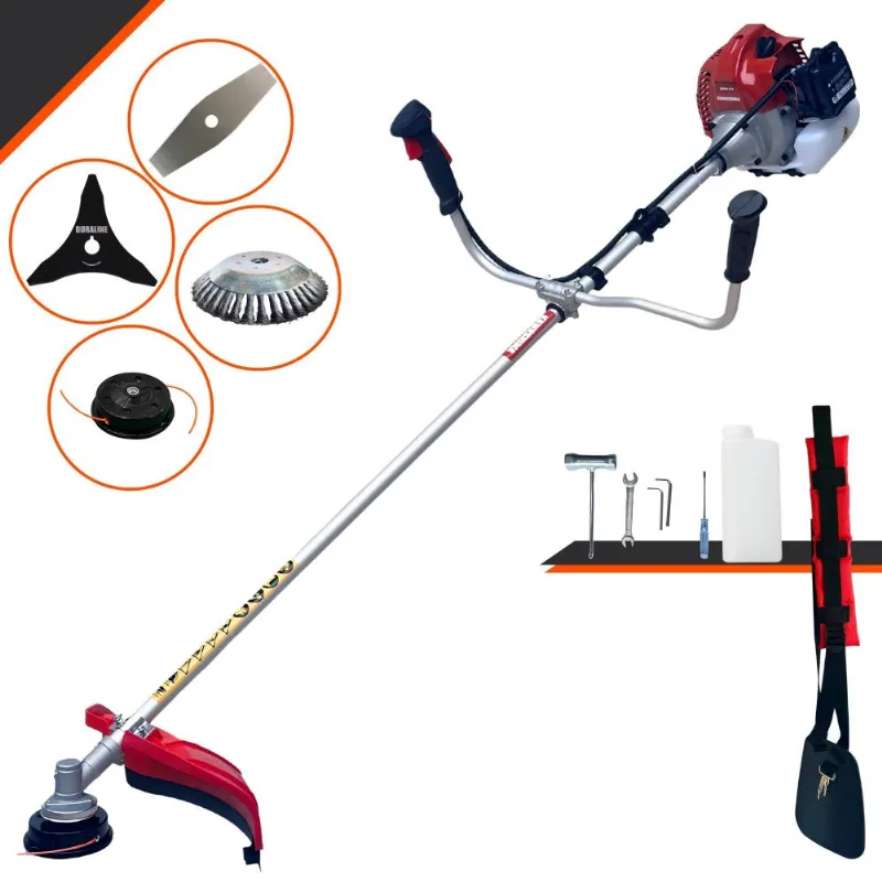 Roçadeira Kawashima Bcj431l À Gasolina 43cc 1,7hp Multifuncional Com Carretel Nylon + Faca 2 Pontas + Faca 3 Pontas + Escova De Aço Rotativa 38 Cerdas