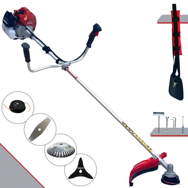 Roçadeira Aparador De Grama Kawashima Bcj431-l À Gasolina 43cc 1,7hp 4 Em 1 Com Carretel + Lâmina 2 Pontas + Lâmina 3 Pontas + Escova Rotativa De Aço