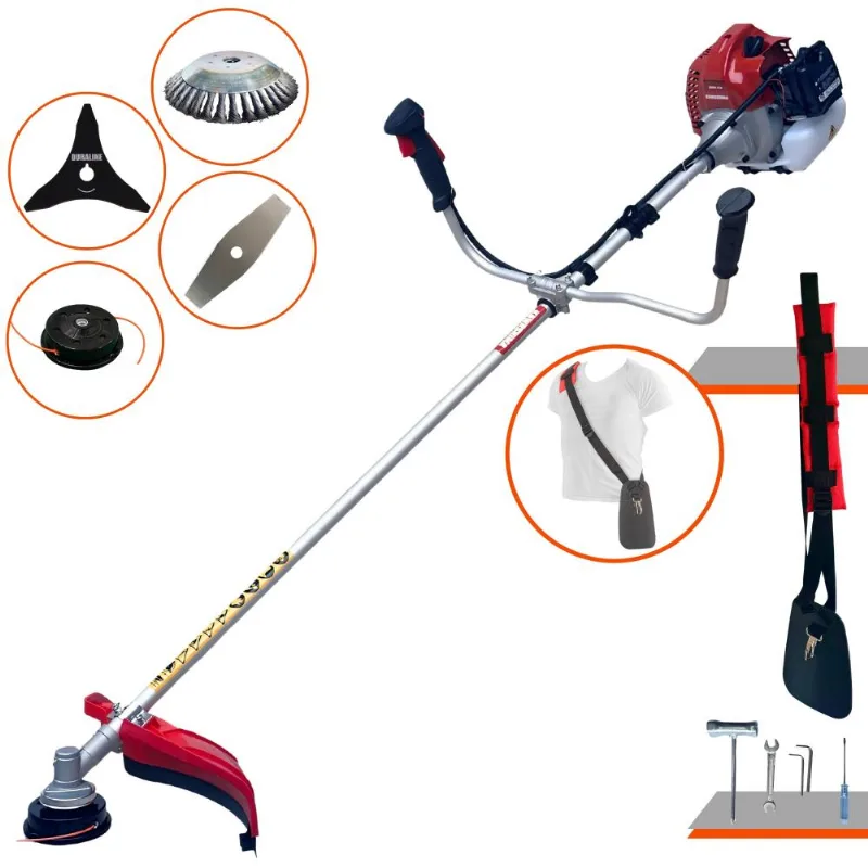 Roçadeira Máquina De Corta Grama À Gasolina Kawashima Bcj431l 2t 43cc 1,7hp Com Lâmina 2 Pontas + Lâmina 3 Pontas + Disco Escova De Aço + Carretel
