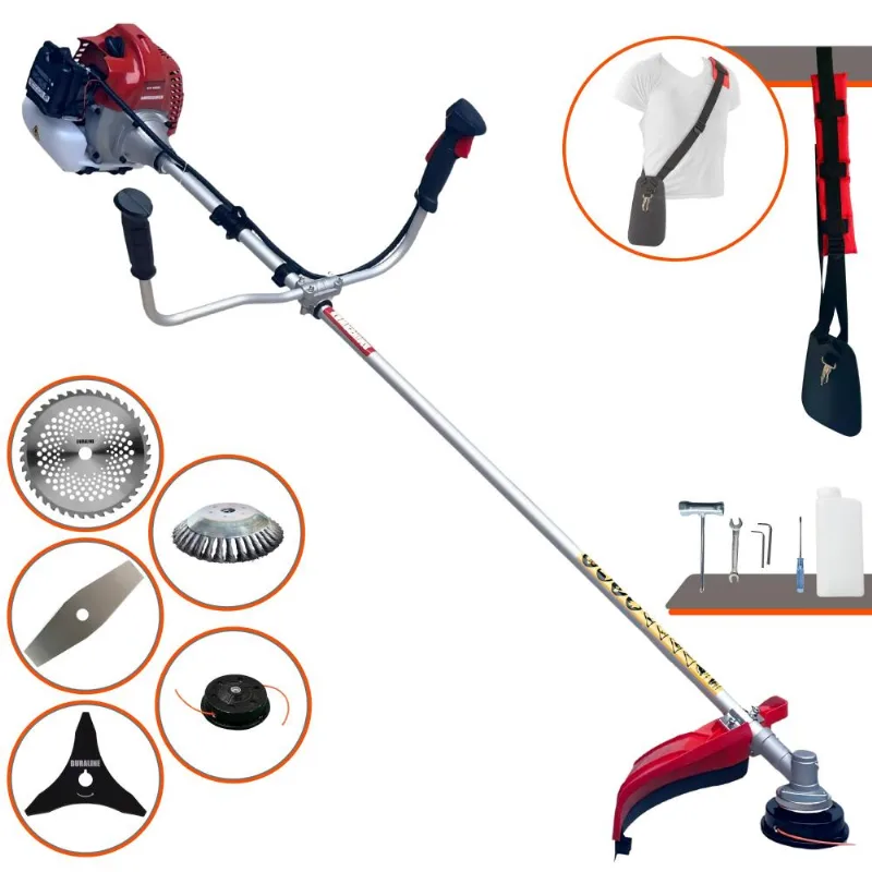 Roçadeira À Gasolina Kawashima Bcj431l 43cc 2t 1,7hp De Potência Com 5 Opções De Corte Com Carretel + 3 Facas + Escova De Aço Para Pavers E Concreto