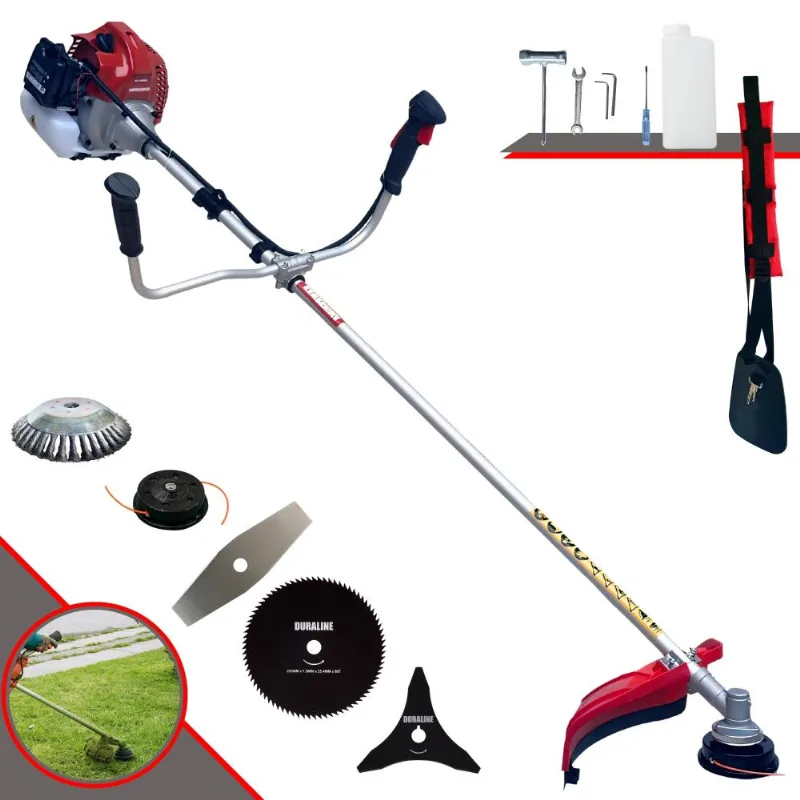 Roçadeira À Gasolina Kawashima Bcj431l 2t 43cc 1,7hp Com Carretel + Lâmina 2 Pontas + Lâmina 3 Pontas + Lâmina 80 Dentes + Escova De Aço 38 Cerdas