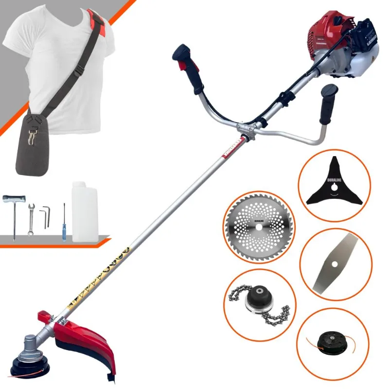 Roçadeira À Gasolina Kawashima Bcj431-l 2t 1,7hp 43cc Alta Performance Com Carretel + Faca 2 Pontas + Faca 3 Pontas + Faca 40 Dentes Vídea + Trimmer