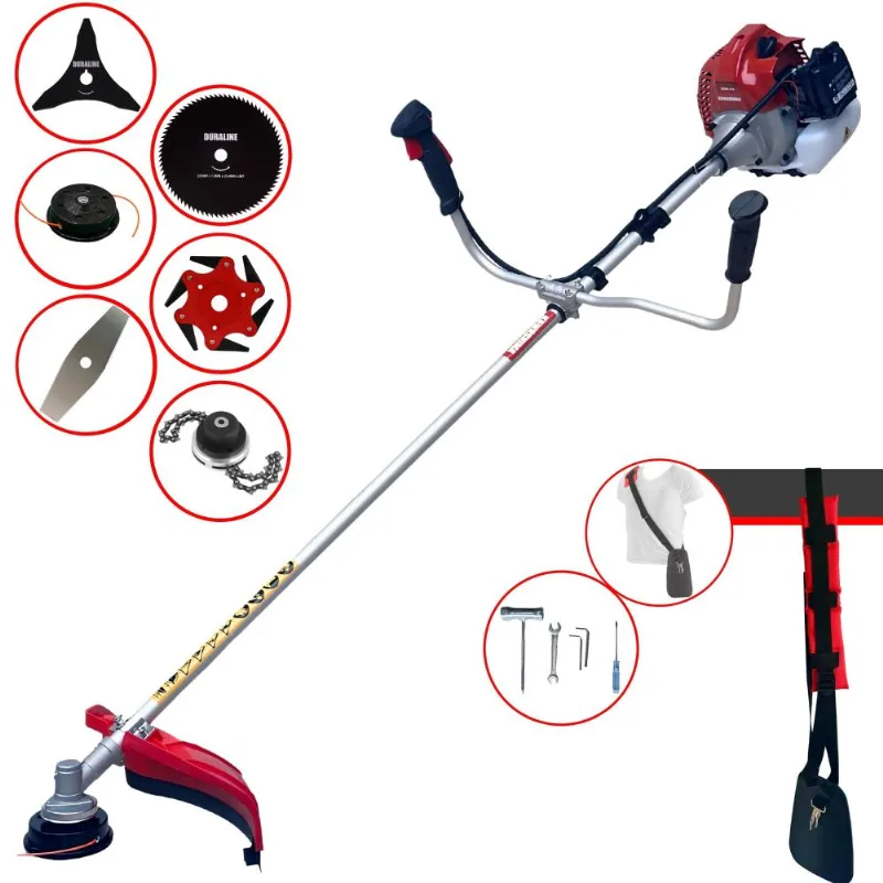 Roçadeira Cortador De Grama Kawashima Bcj431-l À Gasolina 43cc 10.000rpm + Kit Extra De Lâmina 3 Pontas, Lâmina 6 Pontas, Lâmina 80 Dentes E Trimmer