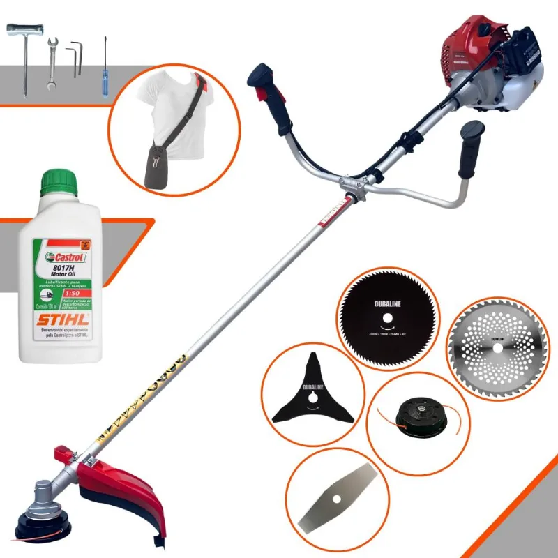 Roçadeira Máquina De Corta Grama Kawashima Bcj431l À Gasolina 43cc 1,7hp 10000rpm Multifuncional Completa Com 5 Opções De Cortes + Óleo Stihl 2 Tempos