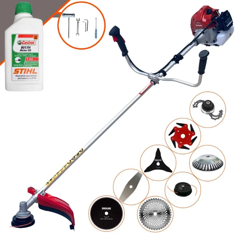 Máquina De Cortar Grama Lateral À Gasolina Kawashima Bcj431l 43cc 1,7hp De Potência 10.000rpm Roçadeira Completa Com 8 Opções De Cortes + Óleo Stihl
