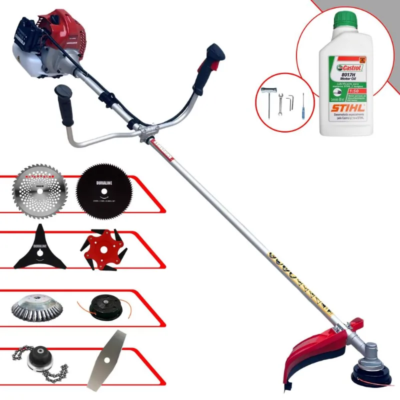 Cortador De Grama Completa À Gasolina Kawashima Bcj431l 43cc 1,7hp Alta Performance Com Carretel Nylon + Kit 7 Opções De Corte + Óleo Stihl 2 Tempos