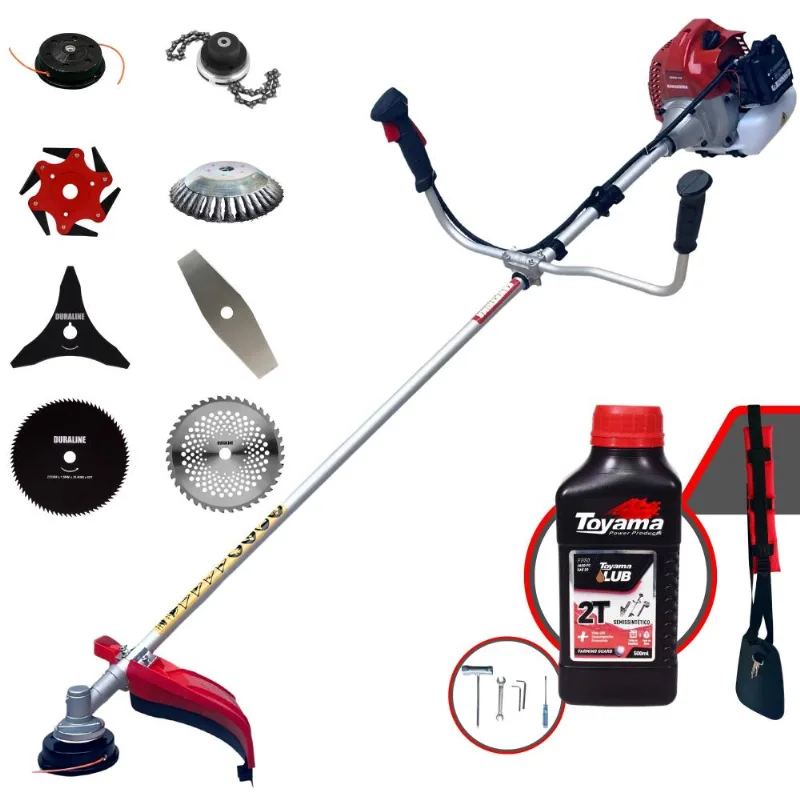 Roçadeira Kawashima Bcj431l 43cc 1,7hp C/ Carretel + Faca 2 Pontas, 3 Pontas, 6 Pontas, 40 Dentes, 80 Dentes, Trimmer E Escova De Aço + Óleo Toyama 2t
