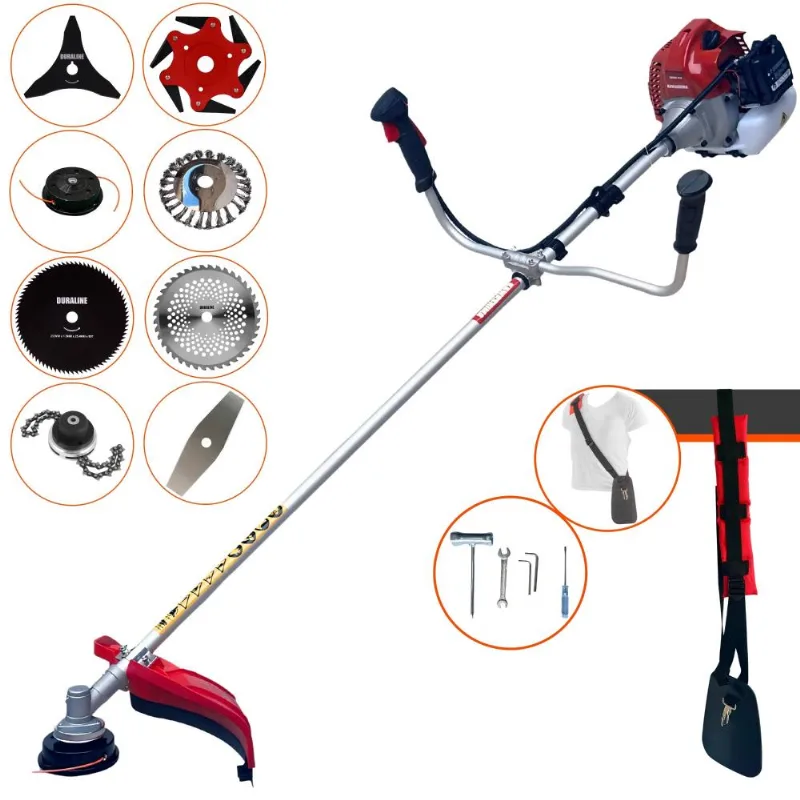 Cortador De Grama Completa À Gasolina Kawashima Bcj521l 2 Tempos 52cc 2,5hp Alta Performance Roçadeira C/ Carretel De Nylon E Kit De 7 Opções De Corte
