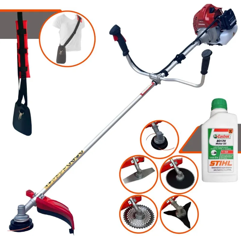 Roçadeira Multifunções Kawashima Bcj521l 52cc 2,5hp 10000rpm Com Carretel E Faca 2 Pontas + Faca 3 Pontas, Faca 40 Dentes, Faca 80 Dentes + Óleo Stihl