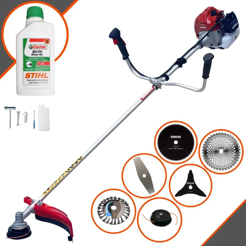 Máquina De Cortar Grama Multifuncional Kawashima Bcj521l À Gasolina 52cc 2,5hp De Potência 10.000rpm 2t Roçadeira Completa 6 Em 1 + Óleo Stihl 8017