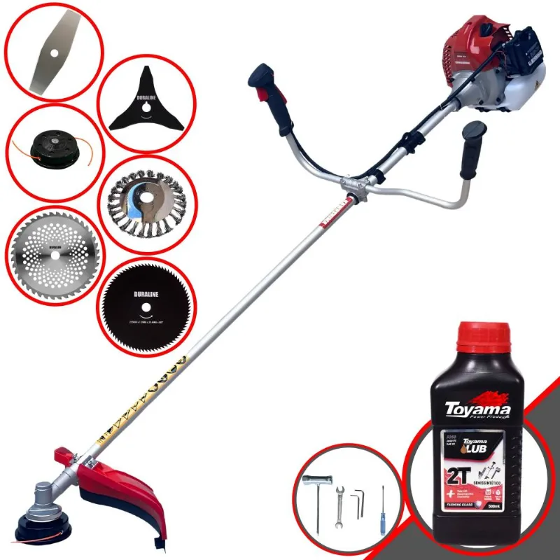 Podador De Grama Multifuncional Kawashima Bcj521-l À Gasolina 52cc 2,5hp De Potência 10.000rpm Motor 2t Roçadeira Completa 6 Em 1 + Óleo Toyama Fg50