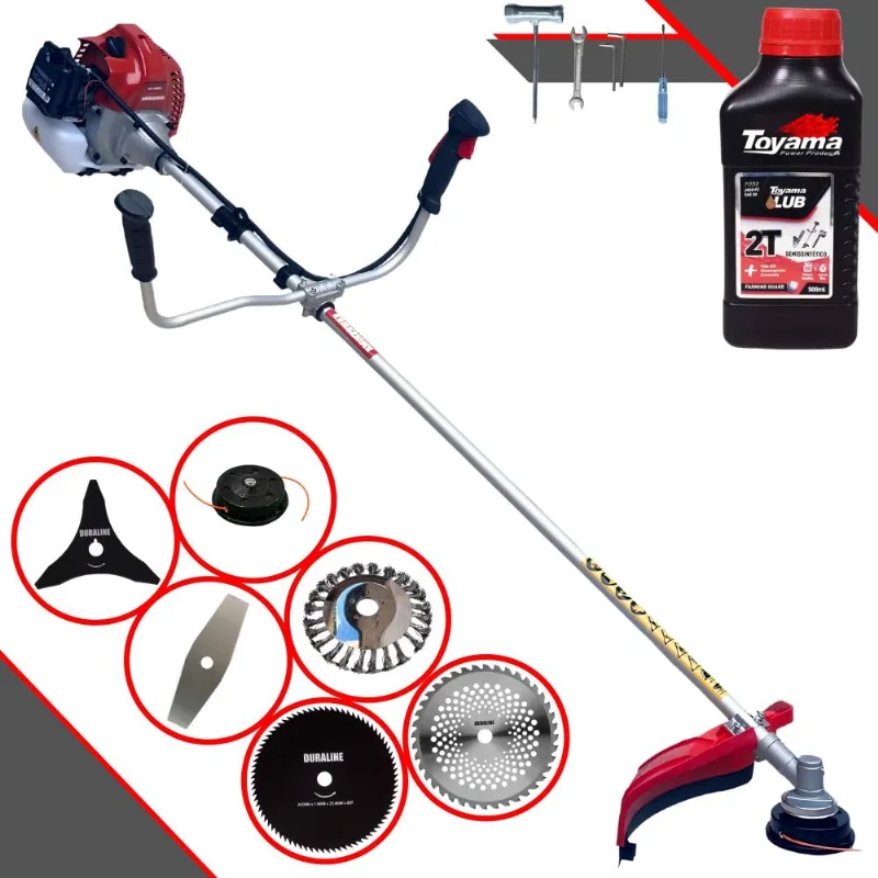 Roçadeira Kawashima Bcj521-l À Gasolina 52cc 2,5hp Completa Com 6 Opções De Cortes, Carretel + Kit 4 Facas + Escova De Aço Circular + Óleo Toyama 2t