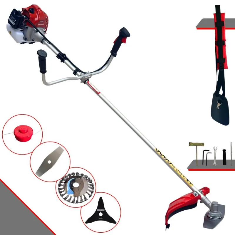 Podador De Grama Completo Kawashima Bcj620l À Gasolina 2t 62cc 3hp 4 Opções De Corte Com Faca 2 Pontas, Faca 3 Pontas, Escova De Aço E Carretel