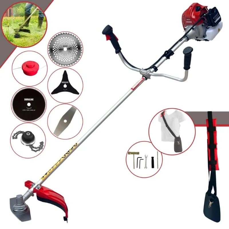Aparador De Grama Completo Kawashima Bcj620-l À Gasolina 2t 62cc 10.000rpm 3hp De Potência Com Kit 4 Lâminas De Corte, Trimmer E Carretel De Nylon