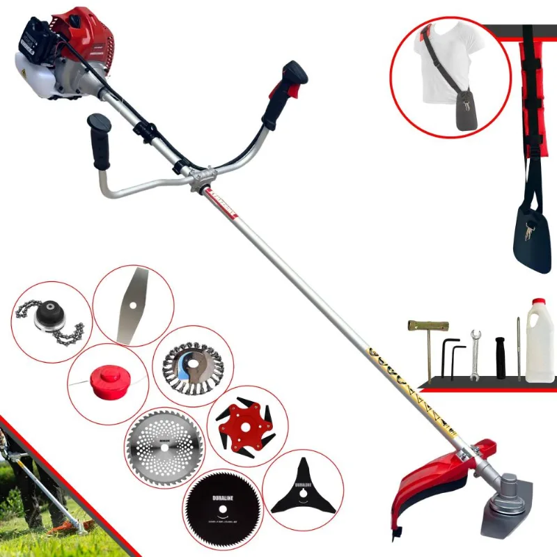 Cortador De Grama Completa À Gasolina Kawashima Bcj620l 2 Tempos 62cc 3hp Alta Performance Roçadeira Com Carretel De Nylon E Kit De 7 Opções De Corte