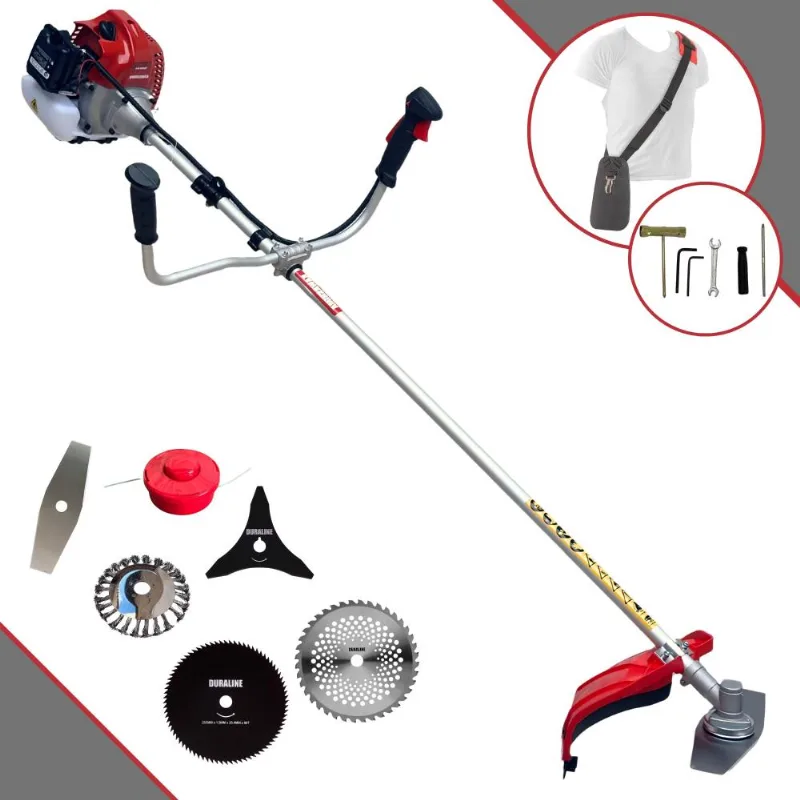 Roçadeira Multifunções Kawashima Bcj620l À Gasolina 62cc 3hp 10.000rpm Com Carretel + Kit 4 Lâminas De Cortes + Escova De Aço Para Pavers E Calçadas