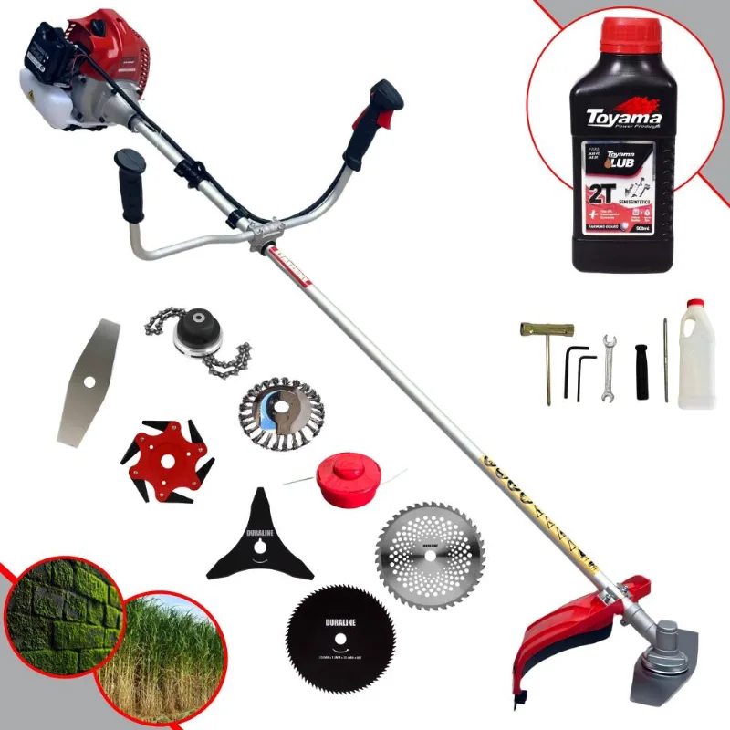 Roçadeira Multifuncional Kawashima Bcj620l À Gasolina 2t 62cc 3hp De Potência Alta Rotação Com Carretel De Nylon + Kit 7 Lâminas Extras + Óleo Toyama