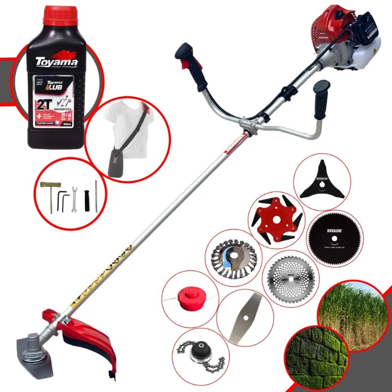 Roçadeira Robusta Kawashima Bcj620l À Gasolina 2t 62cc 3hp 10.000rpm Multifunções Completa Com Carretel De Nylon + 7 Lâminas De Corte + Óleo Toyama