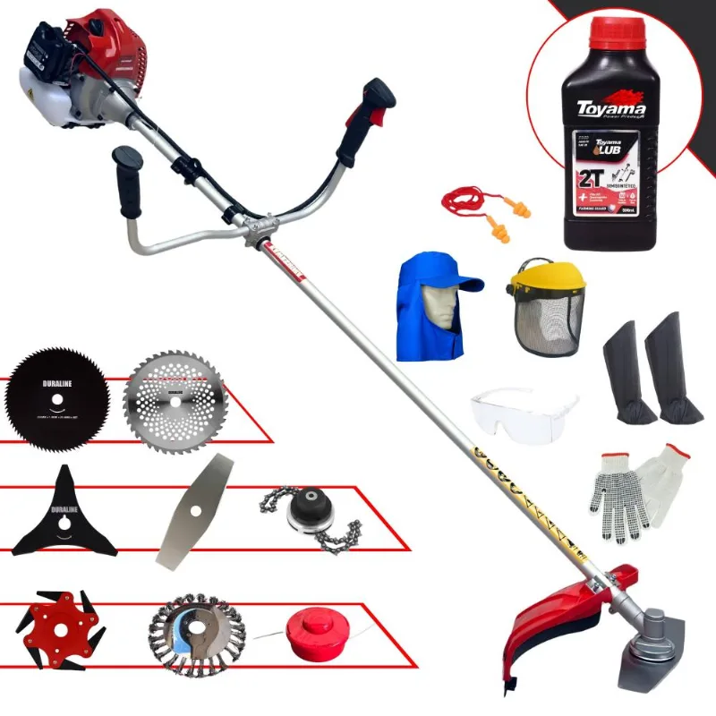 Roçadeira Robusta Kawashima Bcj620l À Gasolina 62cc 3hp De Potência Alta Rotação Com Carretel De Nylon + Kit 7 Opções De Cortes + Epi + Óleo Toyama