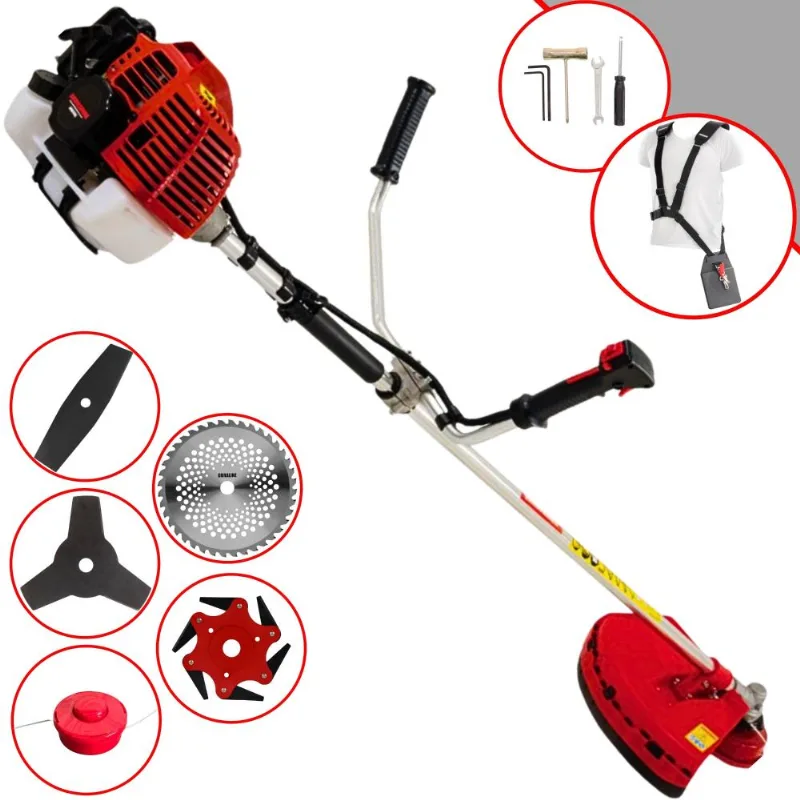Máquina De Cortar Grama À Gasolina Kawashima Kw43-l 2t 43cc 1,7hp 10.000rpm Roçadeira Profissional Completa Multifuncional Com 5 Opções De Cortes