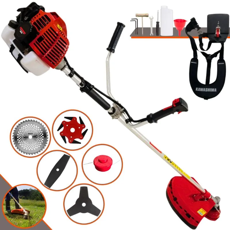 Aparador De Grama À Gasolina Kawashima Kw43l 2t 43cc 1,7hp De Potência 10.000rpm Roçadeira Completa Com Carretel De Nylon E Kit 4 Lâminas De Corte
