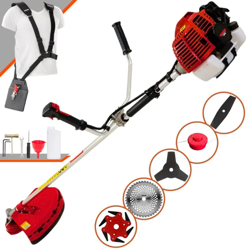 Roçadeira Completa À Gasolina Kawashima Kw43-l 1,7hp 43cc 10.000rpm Com Carretel De Nylon E Facas 3 Pontas + 2 Pontas + 6 Pontas + 40 Dentes De Vídea