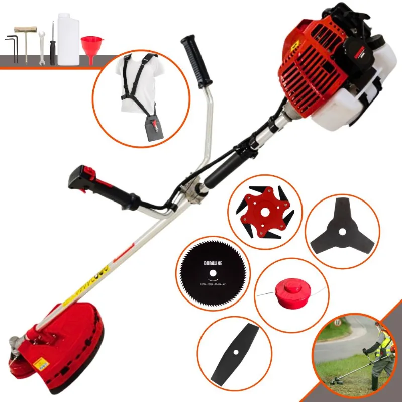 Roçadeira Kawashima Kw43l 43cc À Gasolina 2t 1,7hp 10.000rpm Com Lâmina 2 Pontas + Lâmina 3 Pontas + Lâmina 6 Pontas + Lâmina 80 Dentes + Carretel