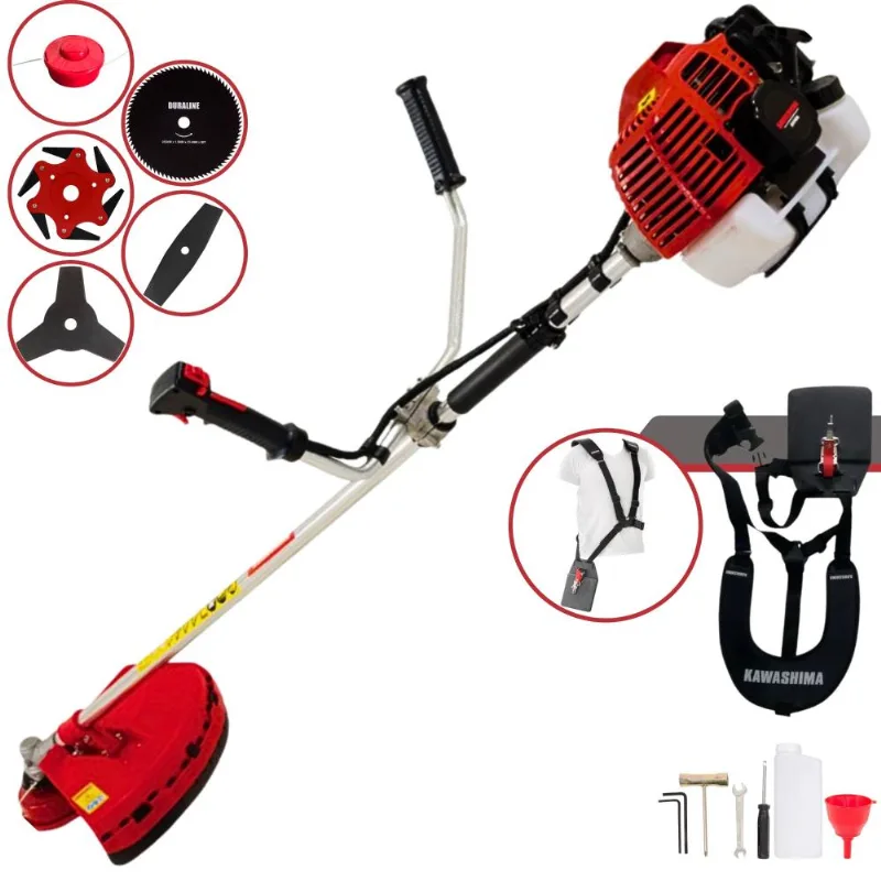 Roçadeira Kawashima Kw43-l À Gasolina 2t 43cc 1,7hp Com Carretel De Nylon + Lâmina 2 Pontas + Lâmina 3 Pontas + Lâmina 6 Pontas + Lâmina 80 Dentes