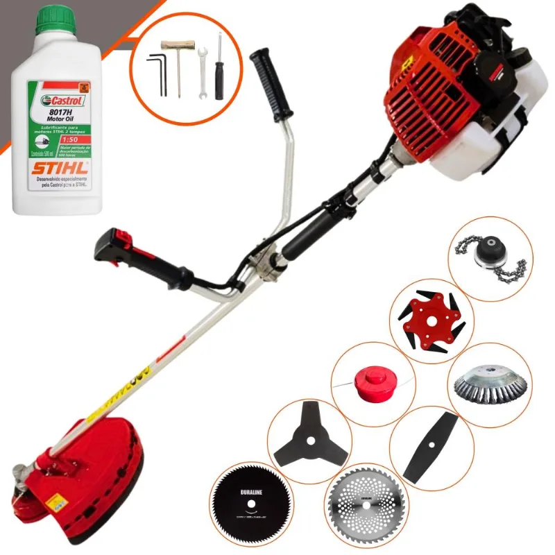 Máquina De Cortar Grama Lateral À Gasolina Kawashima Kw43l 43cc 1,7hp De Potência 10.000rpm Roçadeira Completa Com 8 Opções De Cortes + Óleo Stihl