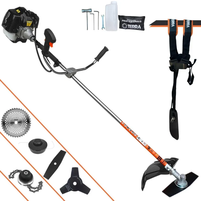 Máquina De Corta Grama Terra Grh520 À Gasolina 52cc 2,5hp 6.500rpm Multifunções Profissional Completa Com Carretel De Nylon + 4 Lâminas De Corte