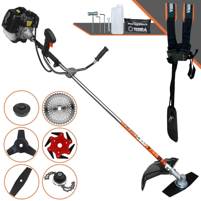 Máquina De Corta Grama Terra Grh520 À Gasolina 2t 52cc 2,5hp 6.500rpm Multifunções Profissional Completa Com Carretel De Nylon + 5 Lâminas De Corte