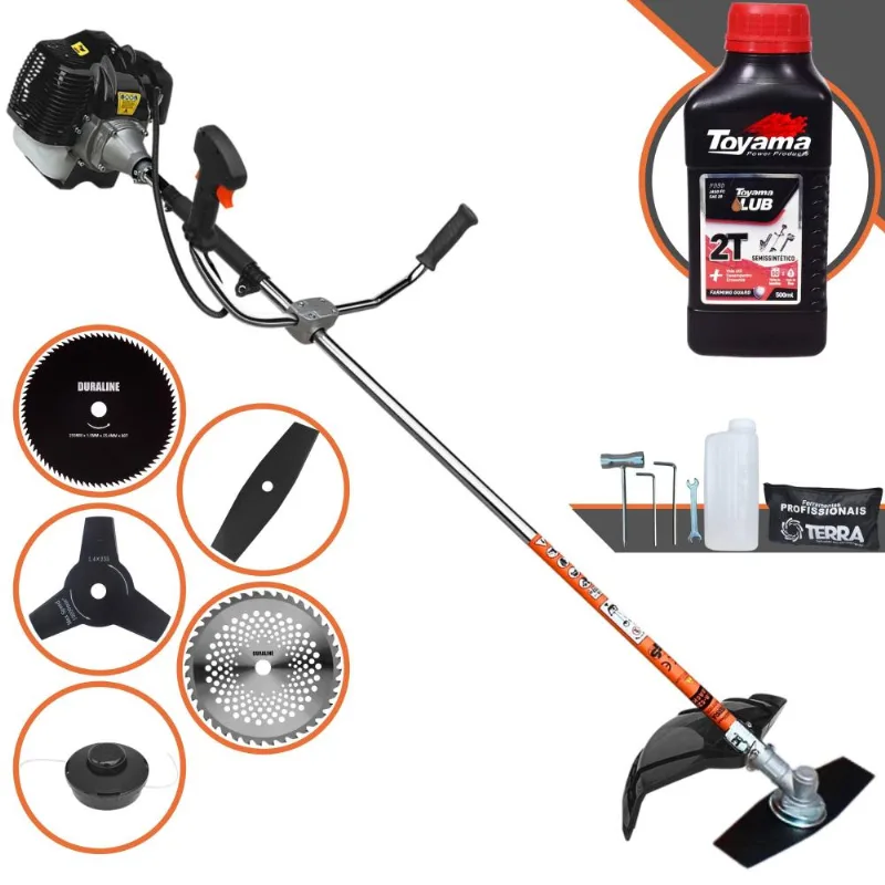 Máquina De Cortar Grama Terra Grh520 À Gasolina 52cc 2,5hp 6.500rpm Roçadeira Lateral Multifuncional Com 5 Opções De Cortes + Óleo Toyama 2 Tempos