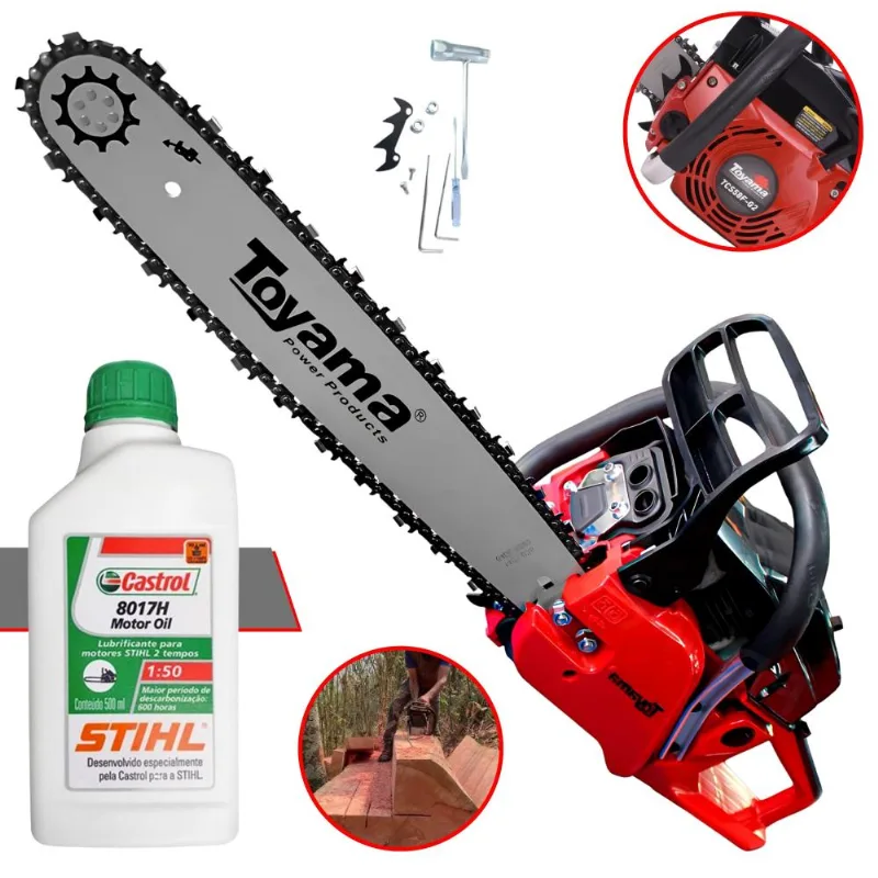 Motosserra À Gasolina TCS58FG2 Toyama 55cc 3,2hp De Potência 12.500rpm Motor 2T Forte E Econômica Com Sabre 18 Polegadas Ponta Rolante + Óleo Stihl